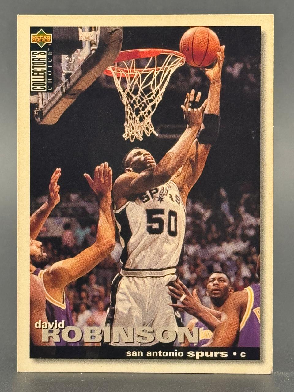 David Robinson 1994 Collector's Choice basketball card, San Antonio Spurs #50, layup shot.