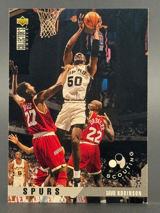 1995-96 Upper Deck Collector's Choice David Robinson basketball card #50, showing him shooting over defenders.