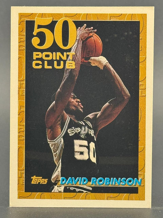 David Robinson Topps basketball card featuring "50 Point Club" text and gold border.
