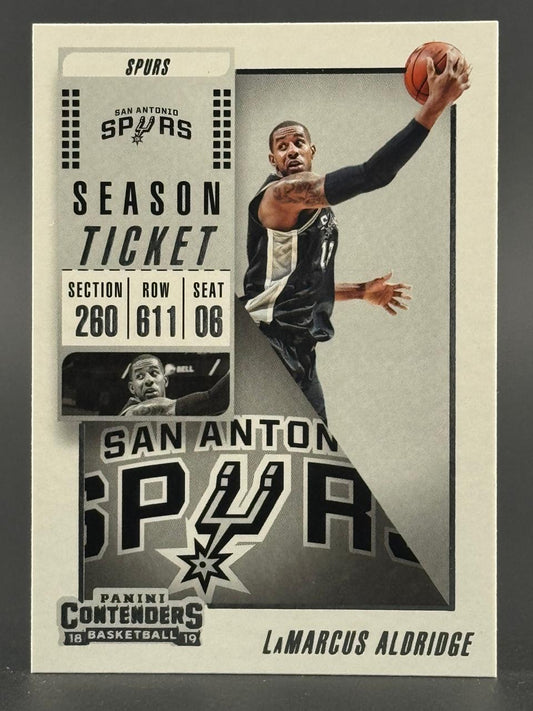 2018-19 Panini Contenders LaMarcus Aldridge basketball card featuring a Season Ticket design.