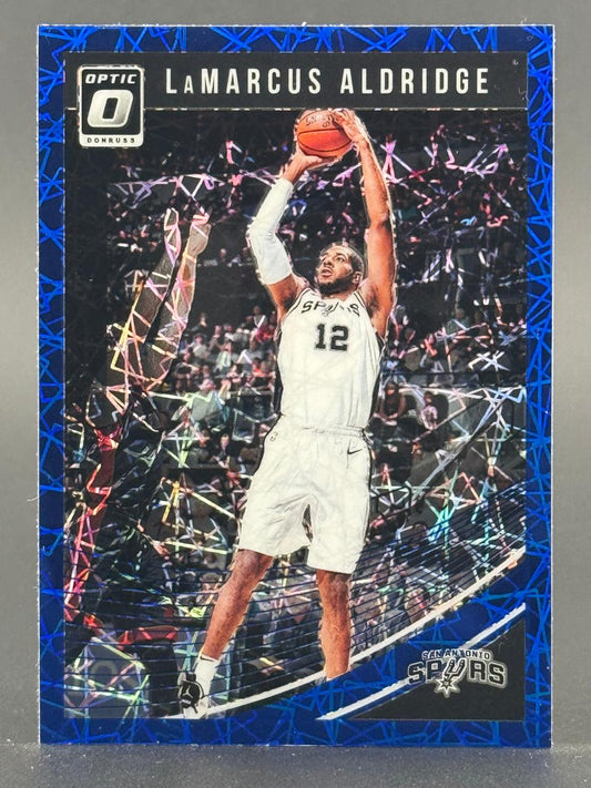 LaMarcus Aldridge 2018-19 Donruss Optic basketball card, featuring a blue cracked ice parallel refractor.