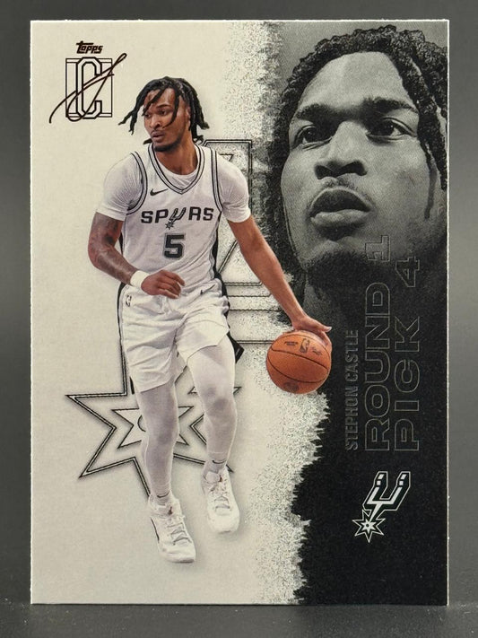 Stephon Castle trading card featuring a full-body action shot and large portrait, labeled "Round 1 Pick 4".