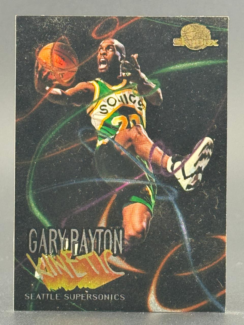 Gary Payton 1990s SkyBox Kinetic Seattle SuperSonics trading card.