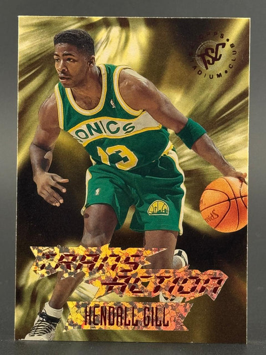Kendall Gill 1993 Topps Stadium Club basketball card with gold background.