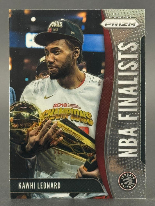 2019-20 Panini Prizm NBA Finalists Kawhi Leonard trading card.