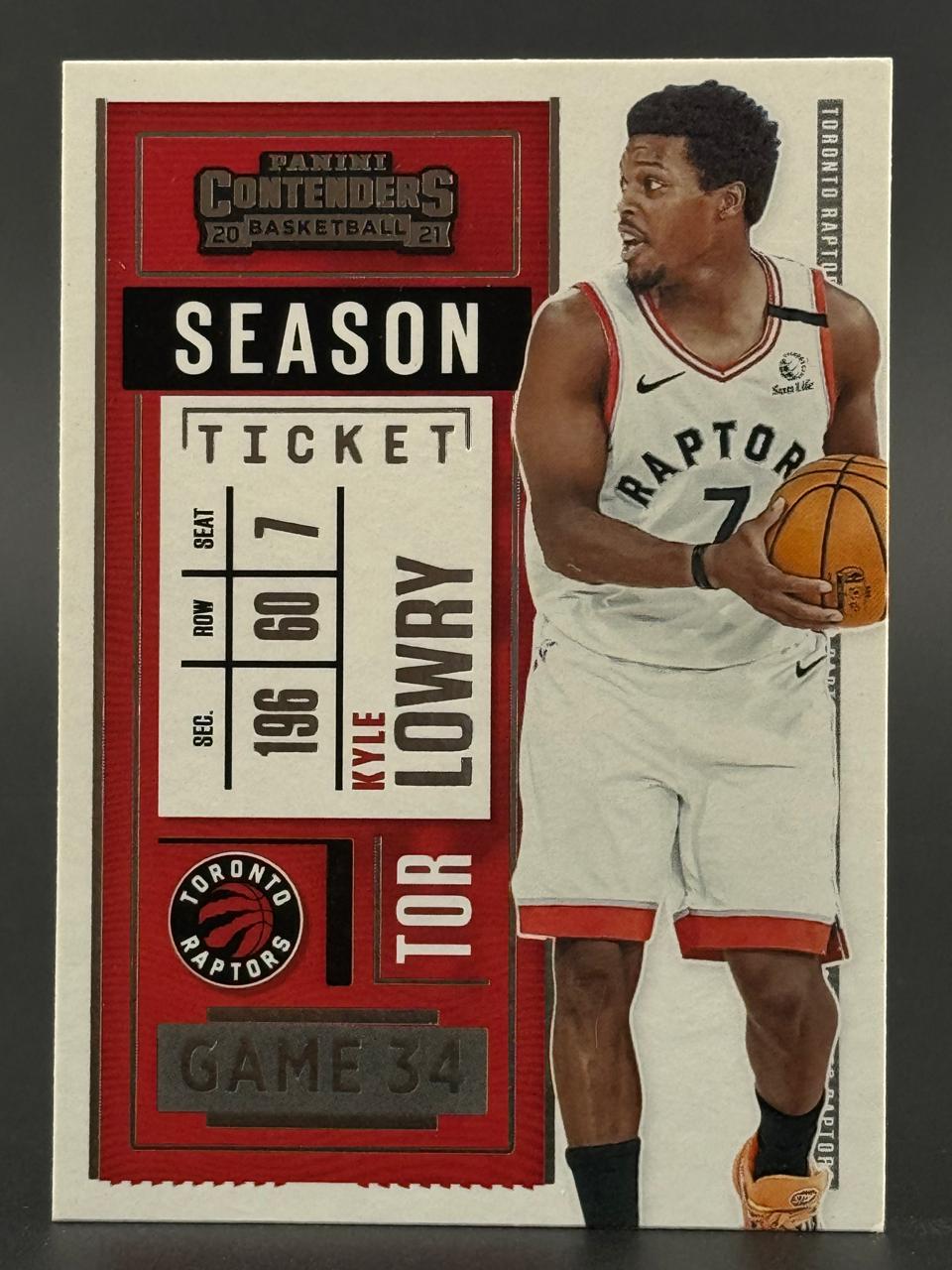 2020-21 Panini Contenders Kyle Lowry Season Ticket basketball card, Toronto Raptors.
