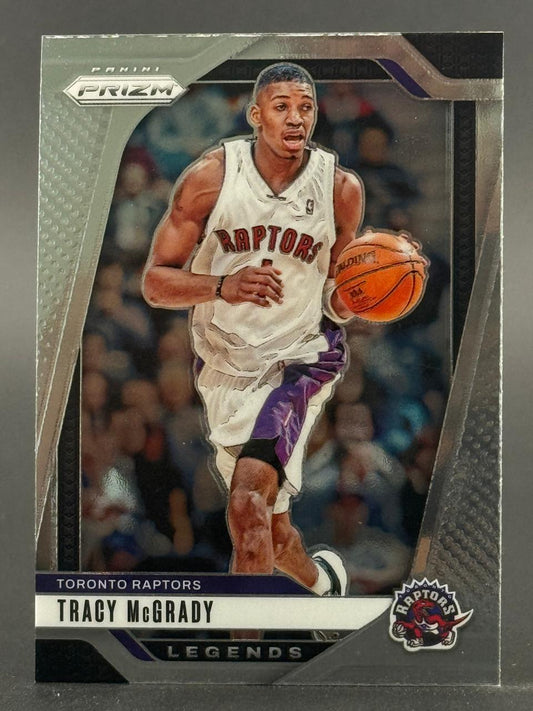 Tracy McGrady Toronto Raptors basketball trading card, Panini Prizm Legends set.