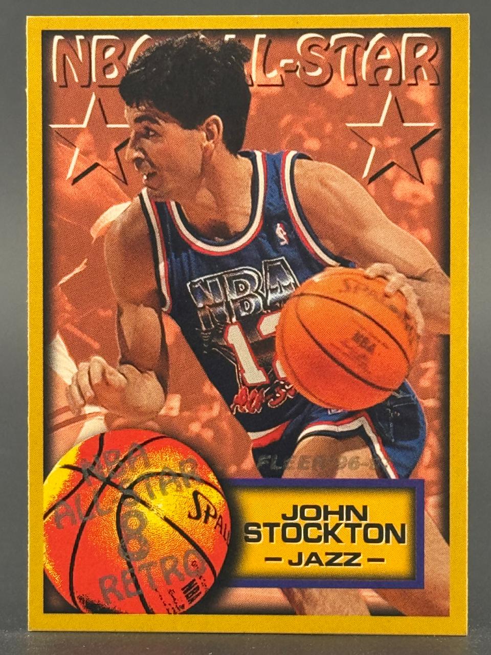 1996 Fleer Retro John Stockton basketball card, number 8.