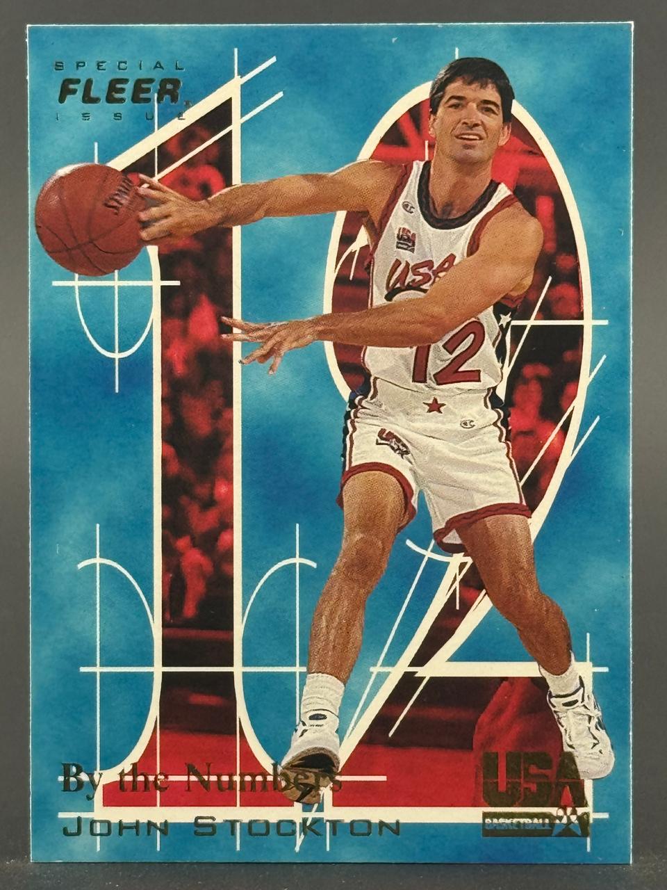 John Stockton 1992 Fleer Special Issue By the Numbers basketball trading card.