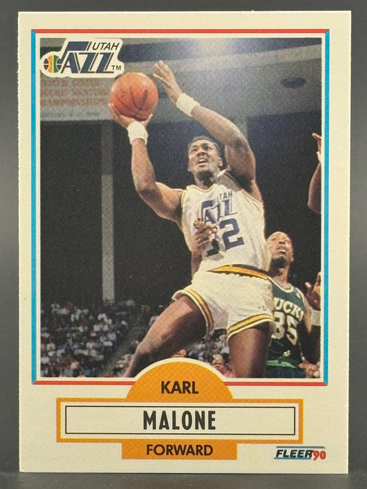 1990 Fleer Karl Malone Utah Jazz basketball card.