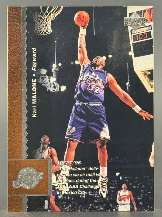 Karl Malone 1996 Upper Deck basketball card, #32 Utah Jazz uniform.