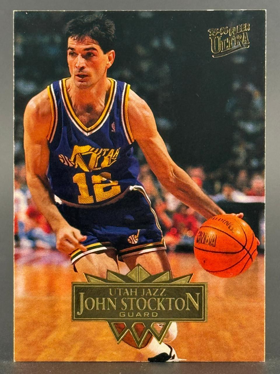 1995-96 Fleer Ultra John Stockton Utah Jazz basketball card.