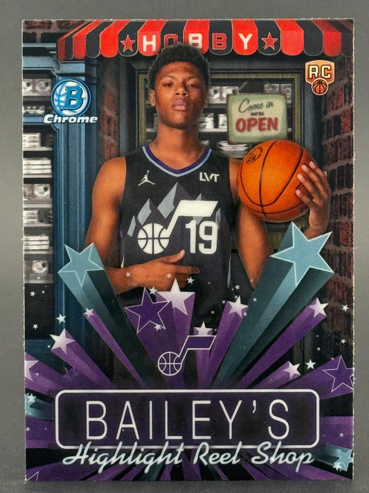 Ace Bailey's Highlight Reel Shop trading card, Bowman Chrome, with an "RC" rookie card logo.