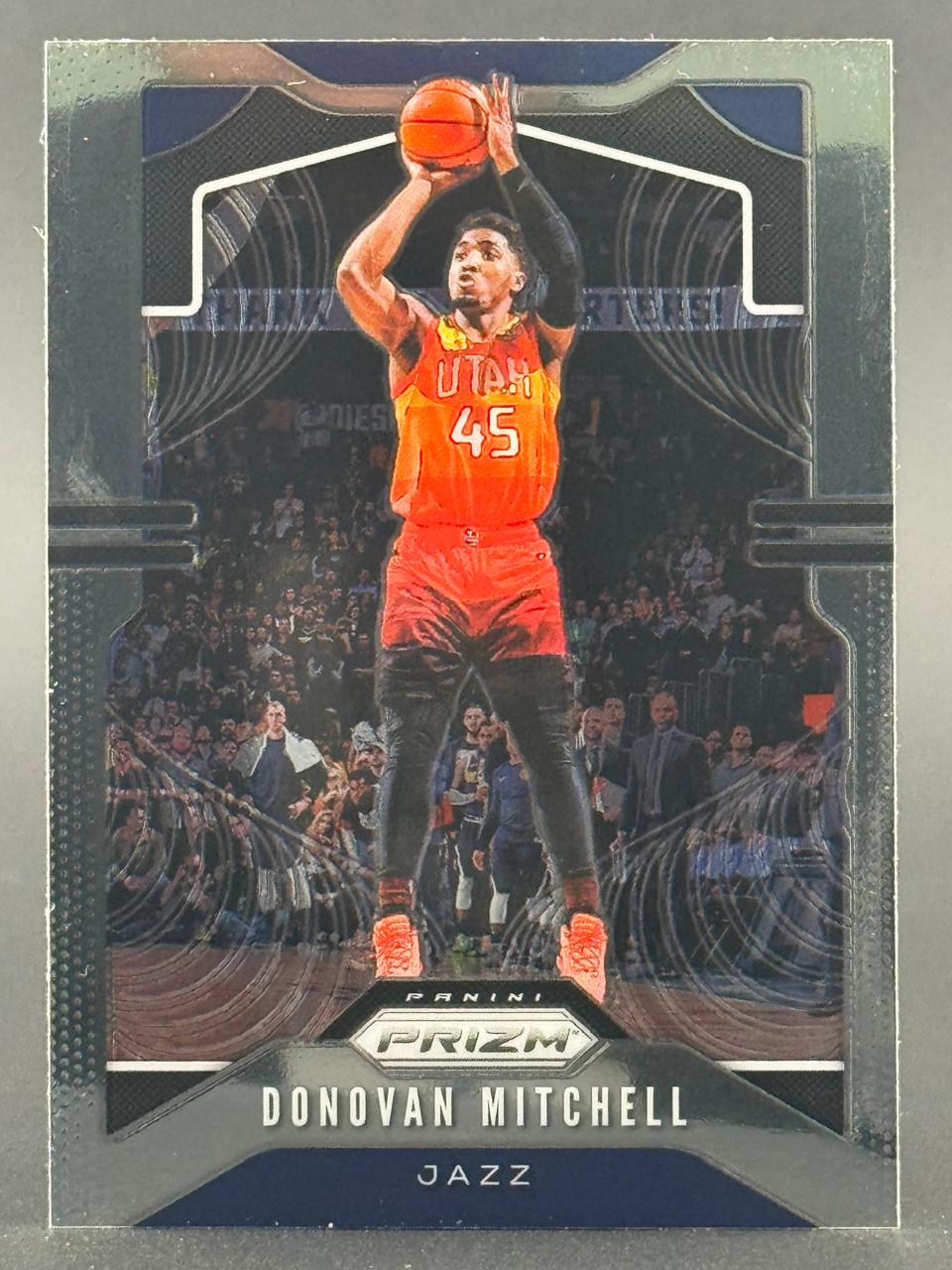 Donovan Mitchell 2018-19 Panini Prizm Jazz basketball card shooting a jumper.