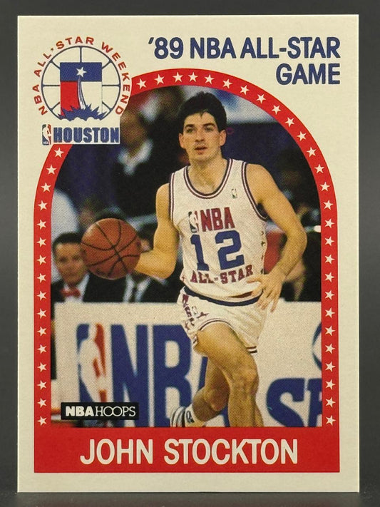 1989-90 NBA Hoops John Stockton trading card (#391) from the '89 NBA All-Star Game.