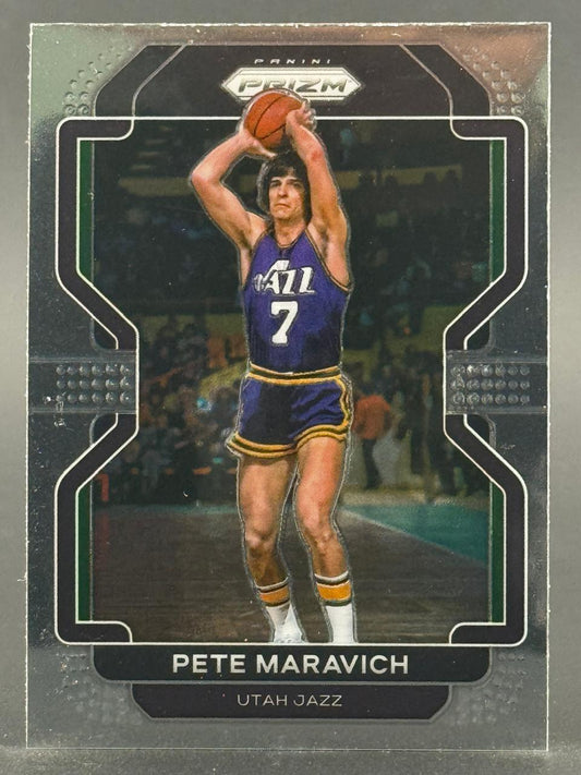 Pete Maravich 2019 Panini Prizm trading card, Utah Jazz, shooting a basketball.