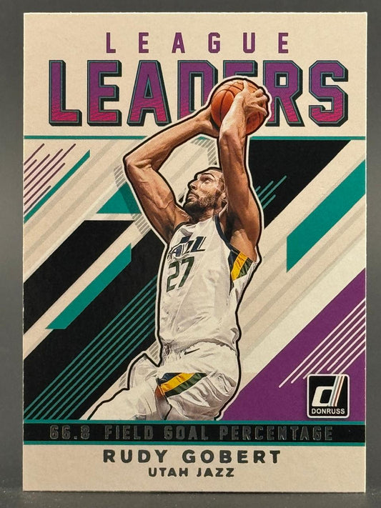 Rudy Gobert 2021-22 Donruss League Leaders basketball card, number 66.8 Field Goal Percentage.