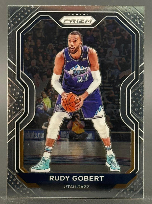 Rudy Gobert 2020-21 Panini Prizm Utah Jazz basketball card holding a ball.