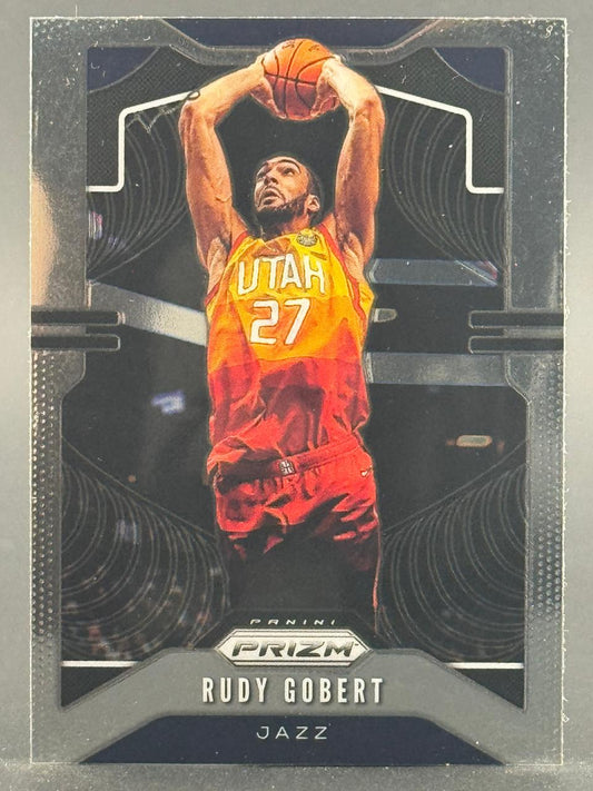 Rudy Gobert 2021-22 Panini Prizm trading card, #27, showing him holding a basketball above his head.