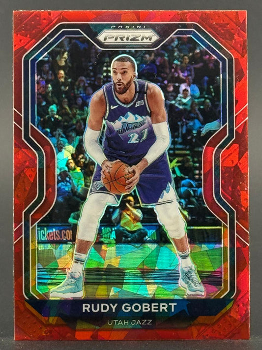 Rudy Gobert 2020-21 Panini Prizm Red Ice basketball card, Utah Jazz #21.
