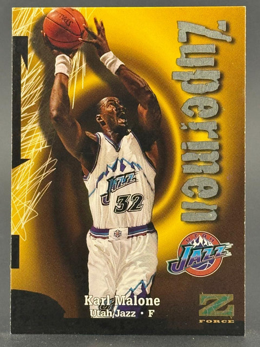 Karl Malone 1996-97 Z-Force Z-Supermen basketball trading card, #222.
