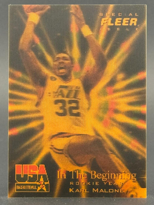 Karl Malone 1996 Fleer Special In The Beginning Rookie Year trading card.