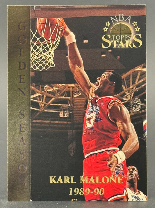 Karl Malone 1989-90 Topps Stars trading card showing him dunking.