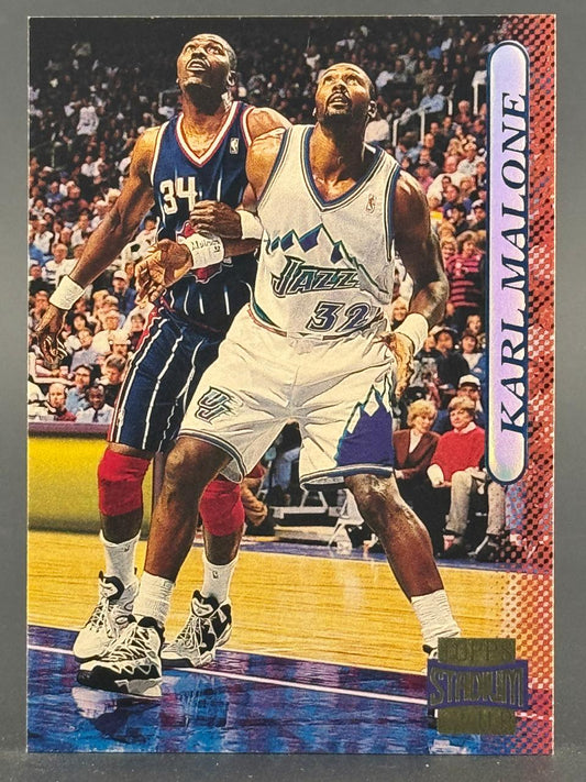 1997-98 Topps Stadium Club Karl Malone basketball trading card.