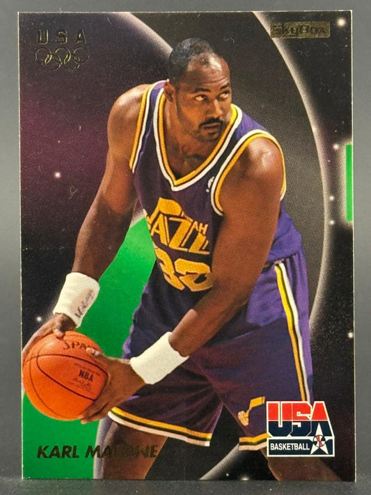 Karl Malone 1992 SkyBox USA Basketball trading card.