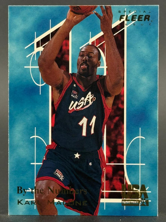 Karl Malone USA Basketball trading card, Special Fleer Issue By the Numbers.
