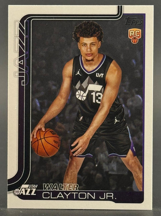 Topps RC basketball card of Walter Clayton Jr. in a black Utah Jazz uniform dribbling a ball.