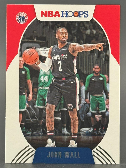 John Wall 2018-19 NBA Hoops basketball card, #2, showing him dribbling and pointing in a Washington Wizards uniform.