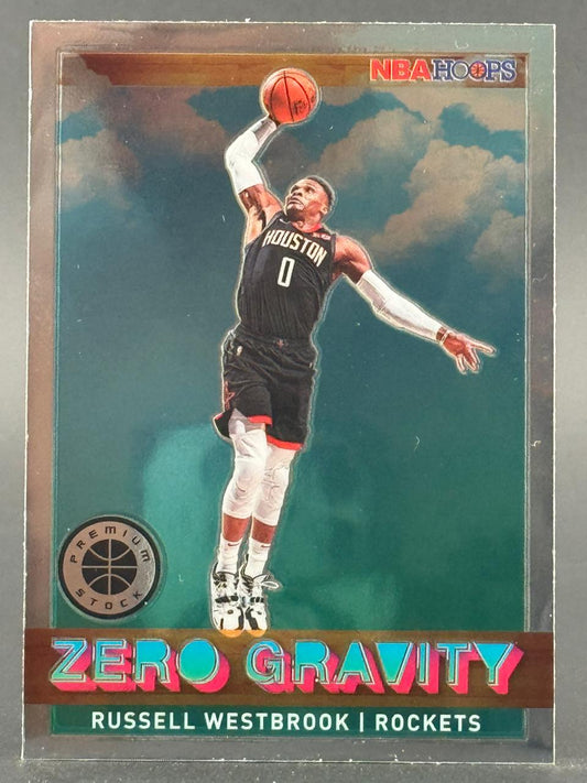 Russell Westbrook 2019-20 NBA Hoops Premium Stock Zero Gravity trading card.