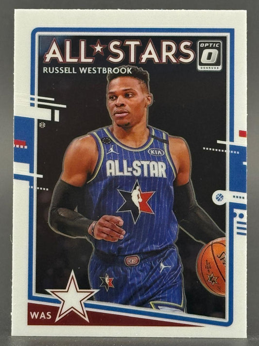 Russell Westbrook 2020-21 Donruss Optic All-Stars trading card.