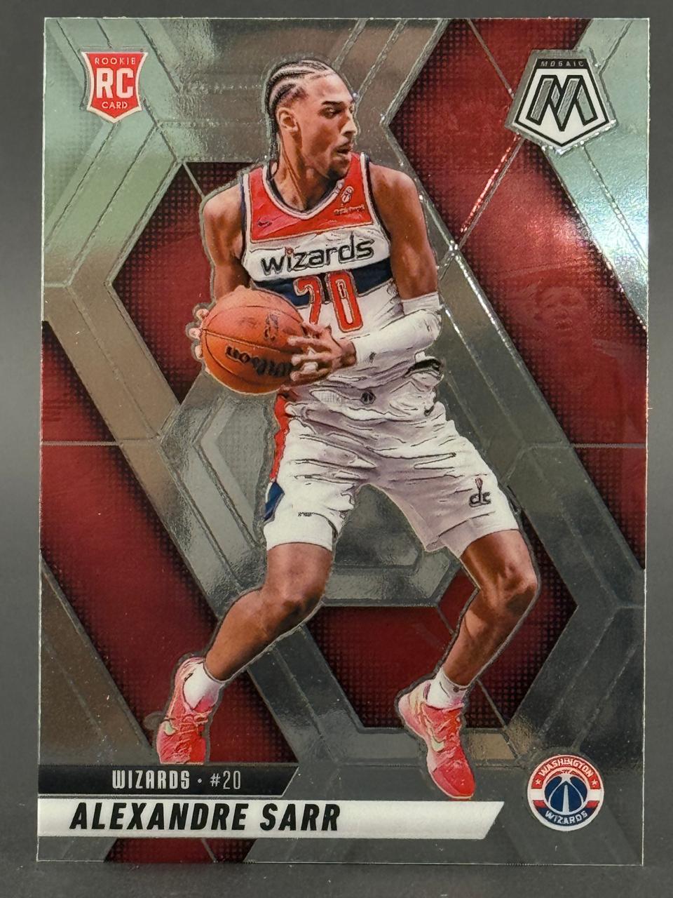 Alexandre Sarr Washington Wizards trading card, Mosaic set, holding basketball.