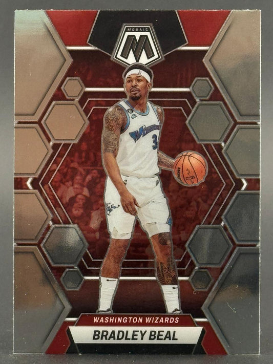 Bradley Beal Washington Wizards trading card, Mosaic set, dribbling a basketball.