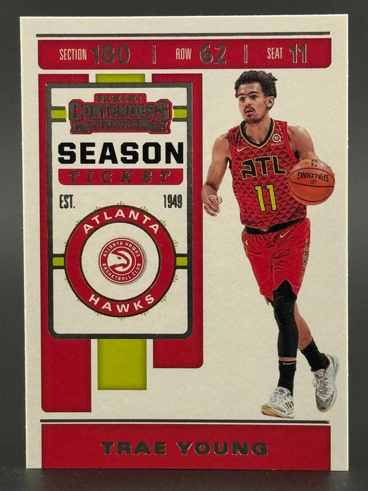 Trae Young 2018 Panini Contenders Season Ticket basketball card.