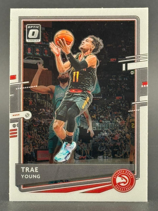 Trae Young 2021-22 Donruss Optic basketball trading card.