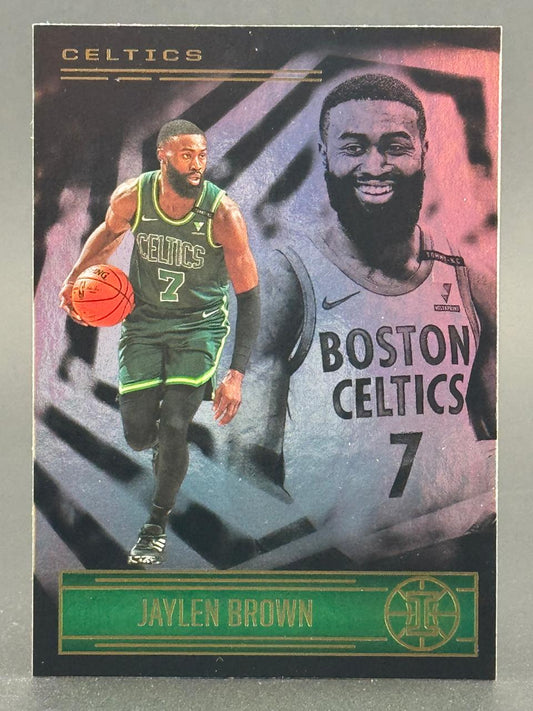 Jaylen Brown trading card featuring two player images and "CELTICS" text.