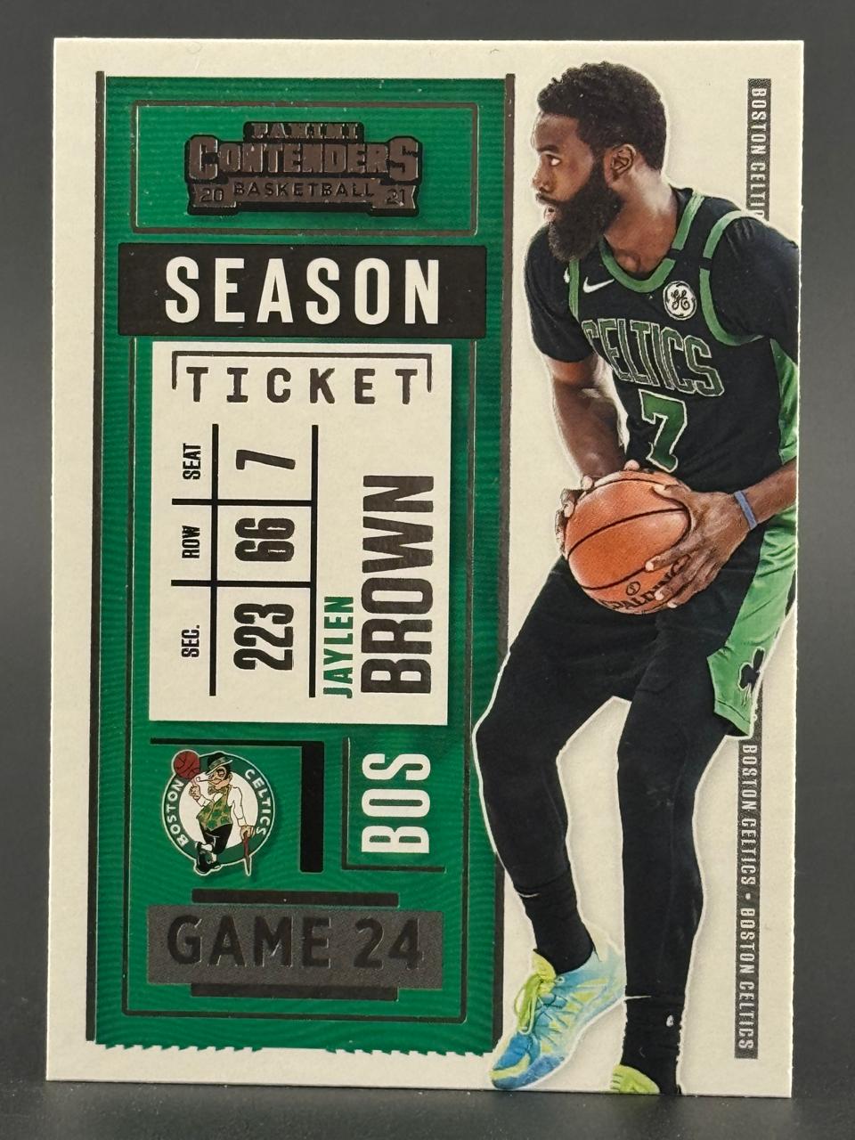 2020-21 Panini Contenders Jaylen Brown basketball card, Season Ticket subset #24.