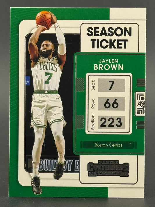 2021-22 Panini Contenders Season Ticket Jaylen Brown basketball card.