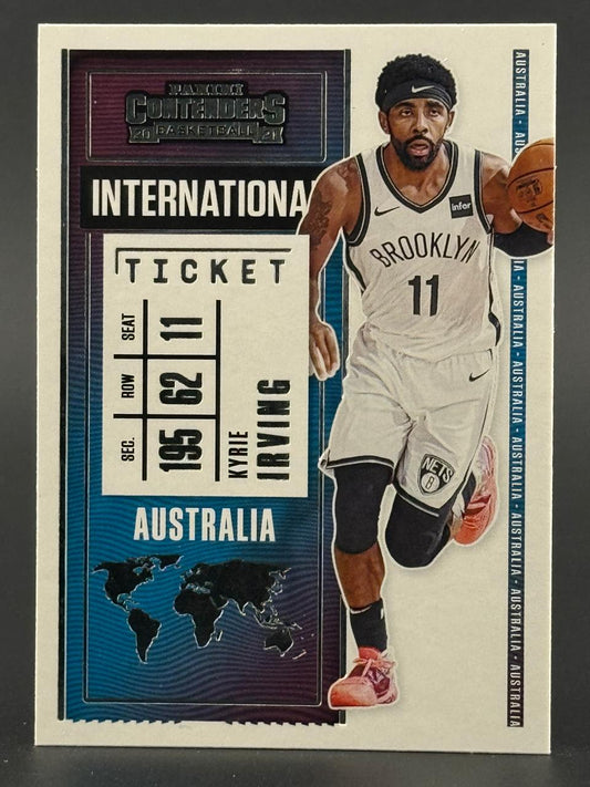 2020-21 Panini Contenders International Ticket Kyrie Irving trading card.
