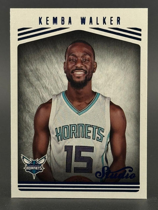 Trading card of Kemba Walker in a Charlotte Hornets jersey, featuring the "Studio" logo.