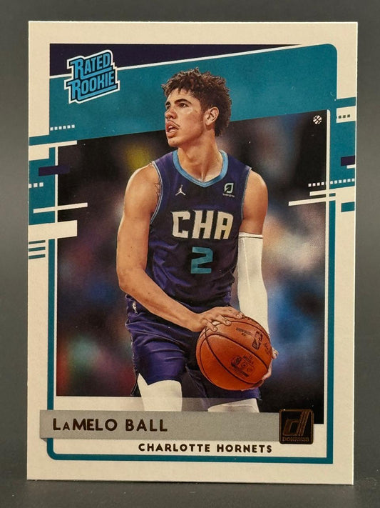 LaMelo Ball 2020-21 Donruss Rated Rookie trading card, Charlotte Hornets #2.