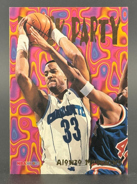 1996-97 NBA Hoops Alonzo Mourning Block Party trading card.