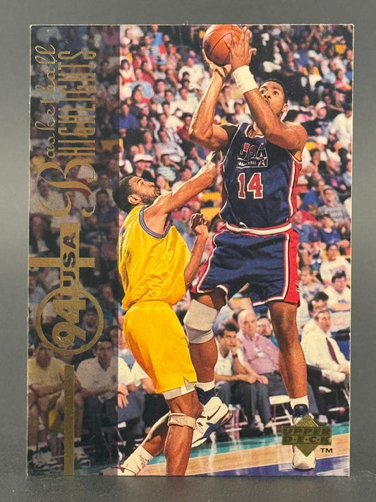 1994 Upper Deck USA Basketball Highlights trading card featuring a player in a USA #14 jersey shooting.