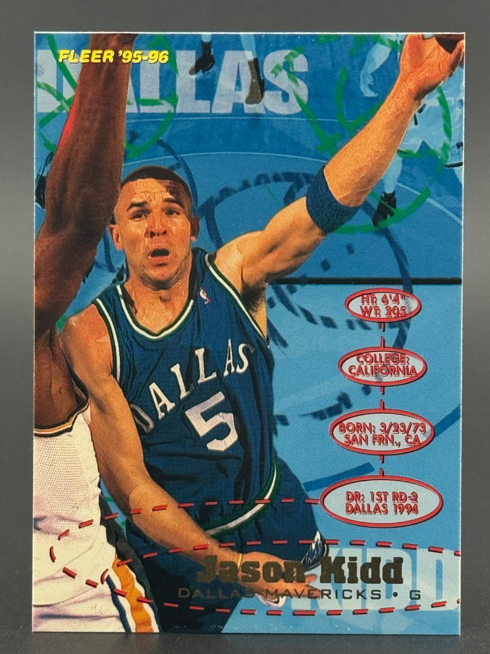 1995-96 Fleer Jason Kidd Dallas Mavericks basketball card #5.