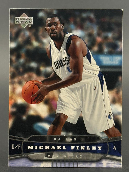 Michael Finley Upper Deck basketball card #4, showing him in a Dallas Mavericks uniform holding a ball.