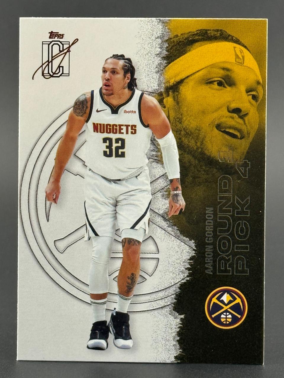 Aaron Gordon 2024 Topps trading card, featuring him in a Nuggets uniform with "Round 1 Pick 4" text.