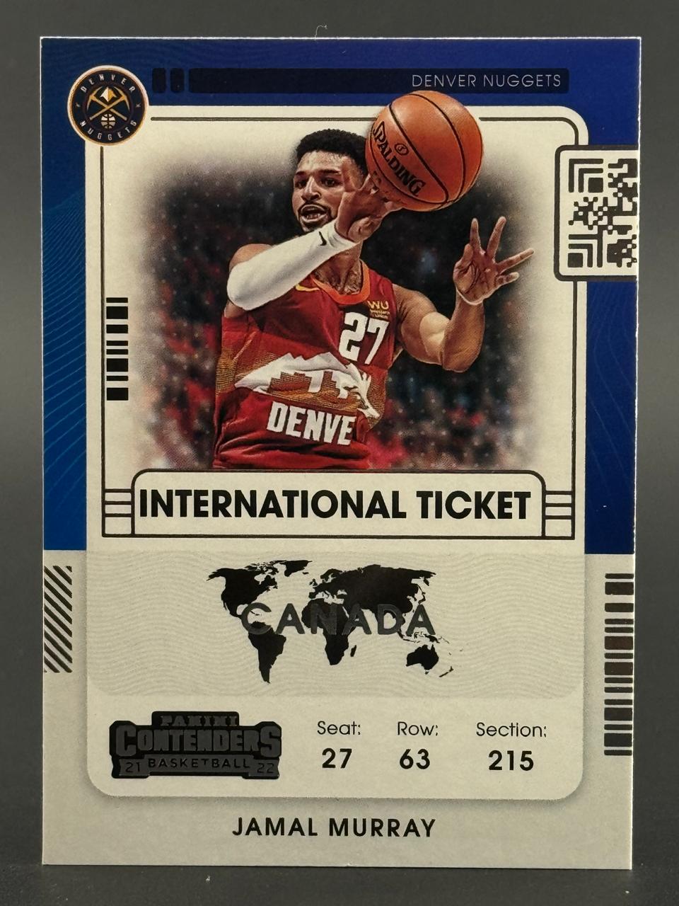 2021-22 Panini Contenders Jamal Murray International Ticket basketball card.